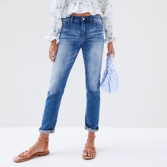 NWT Anthropologie Pilcro High Rise Boyfriend Distressed Dark Wash Denim - Picture 1 of 8